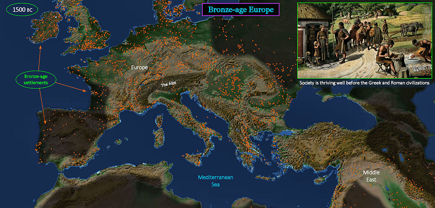 Bronze-age Europe, settlements map